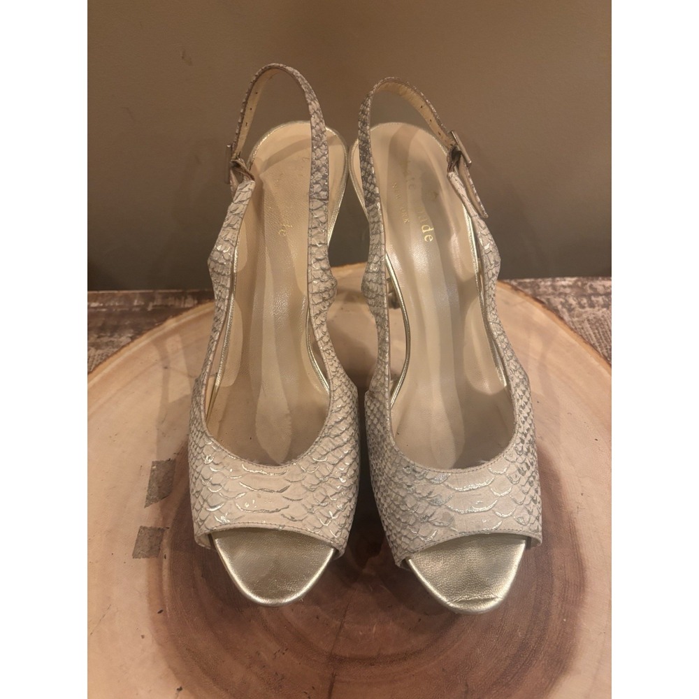 Kate Spade Heels Size 11M Gold‎ Shimmer Snakeskin Slingback  Peep Toe